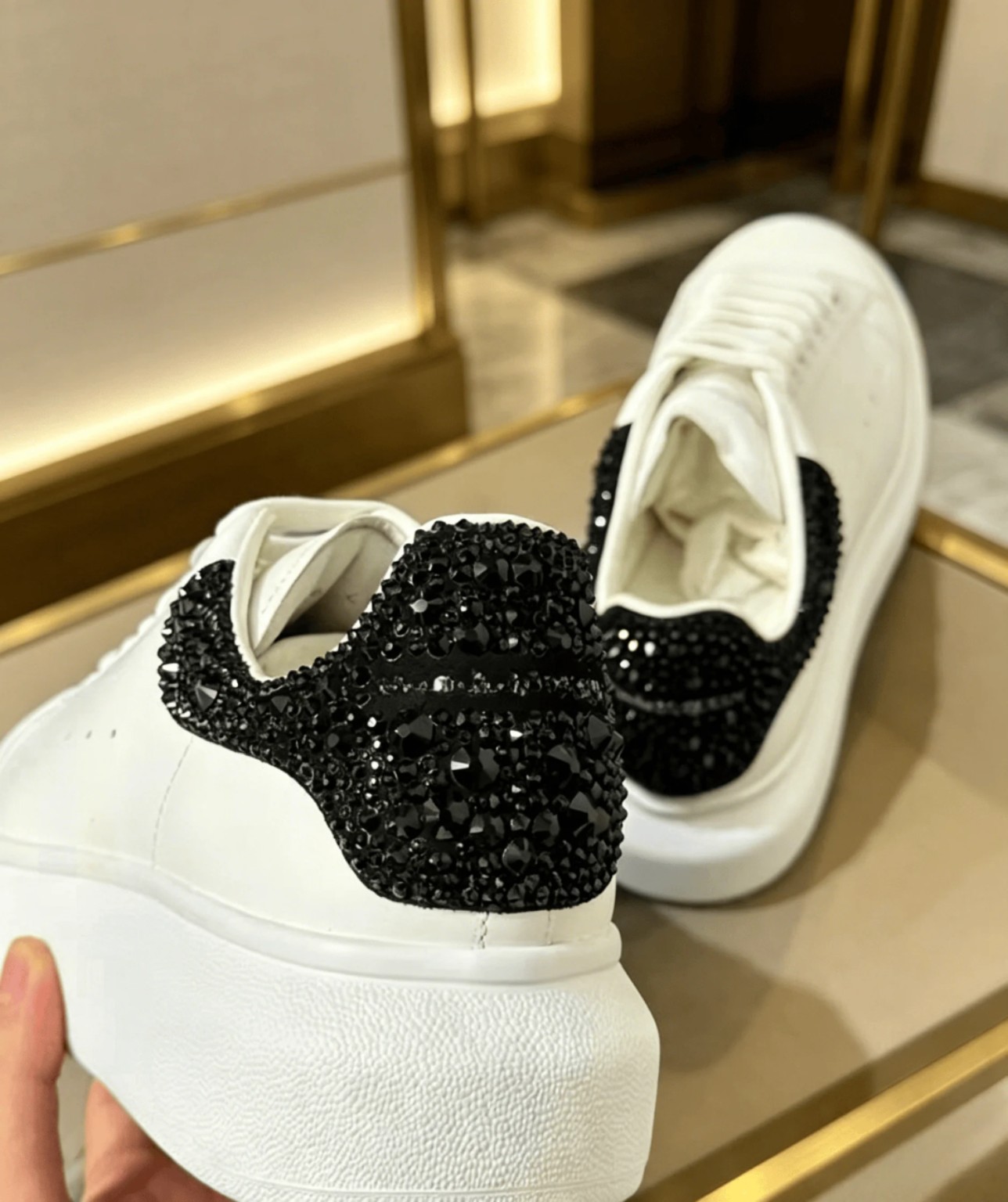 Crystal-Back White Sneakers