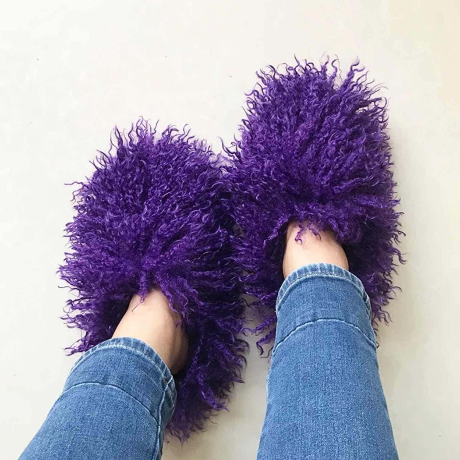 Purple Faux-Fur Slides