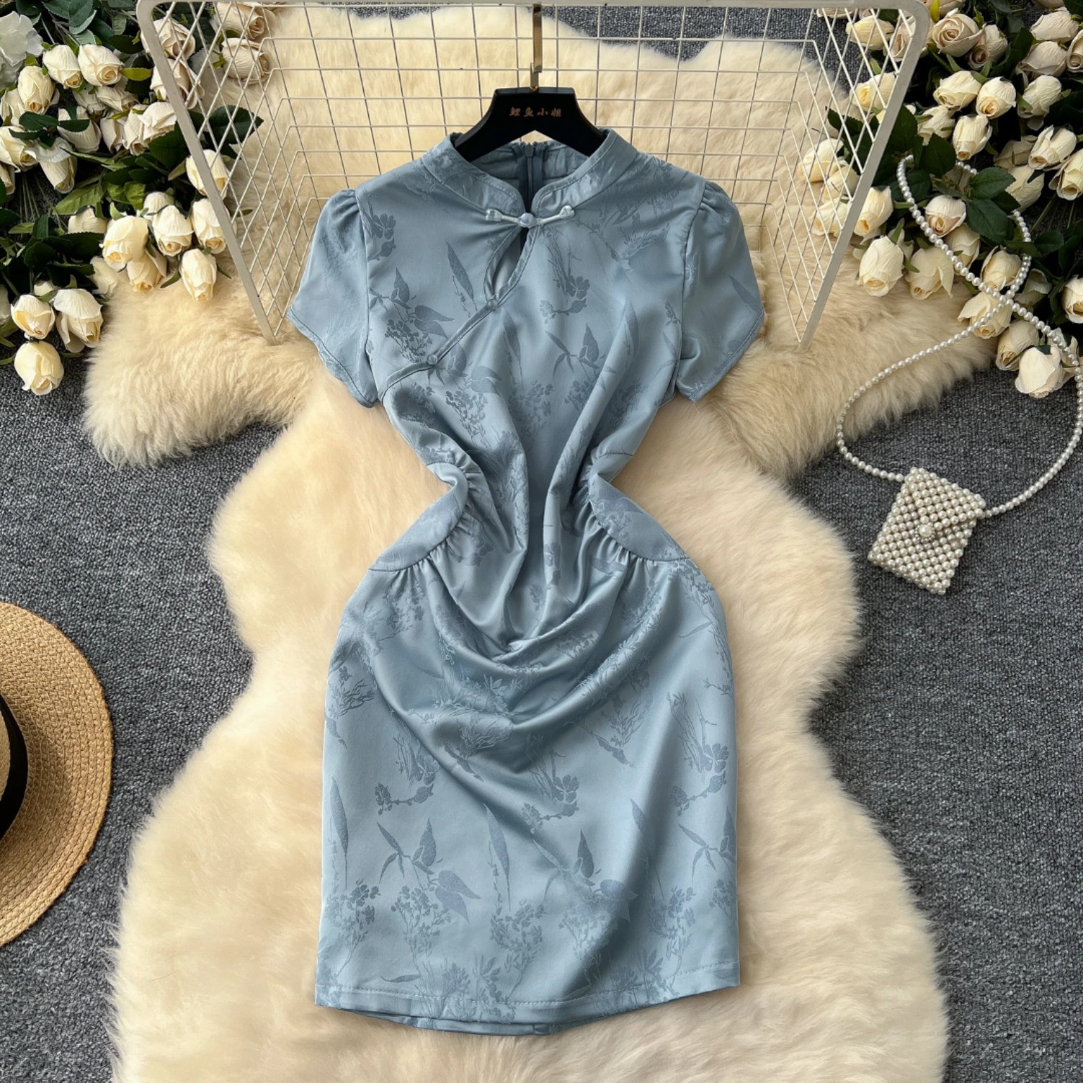 Powder Blue Jacquard Midi Dress