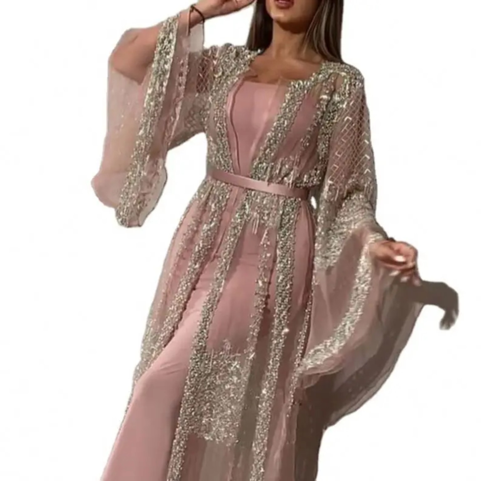 Rose Gold Embellished Kimono Set