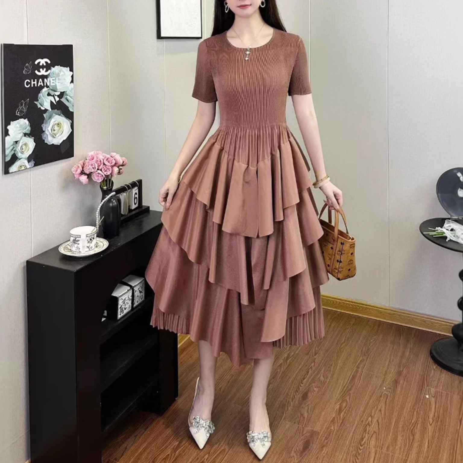Mocha Layered Midi Dress