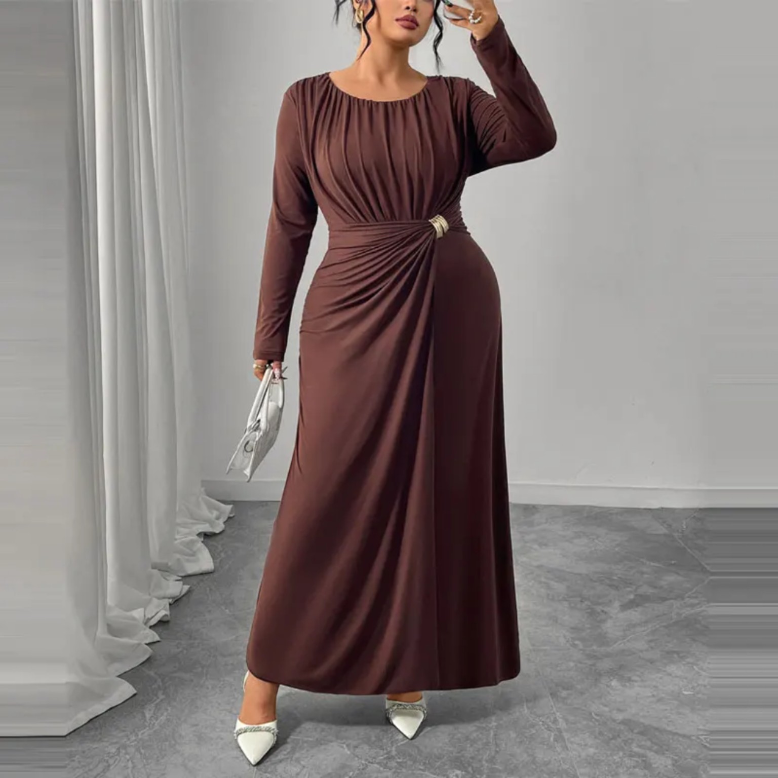 Chocolate Ruched Maxi Dress