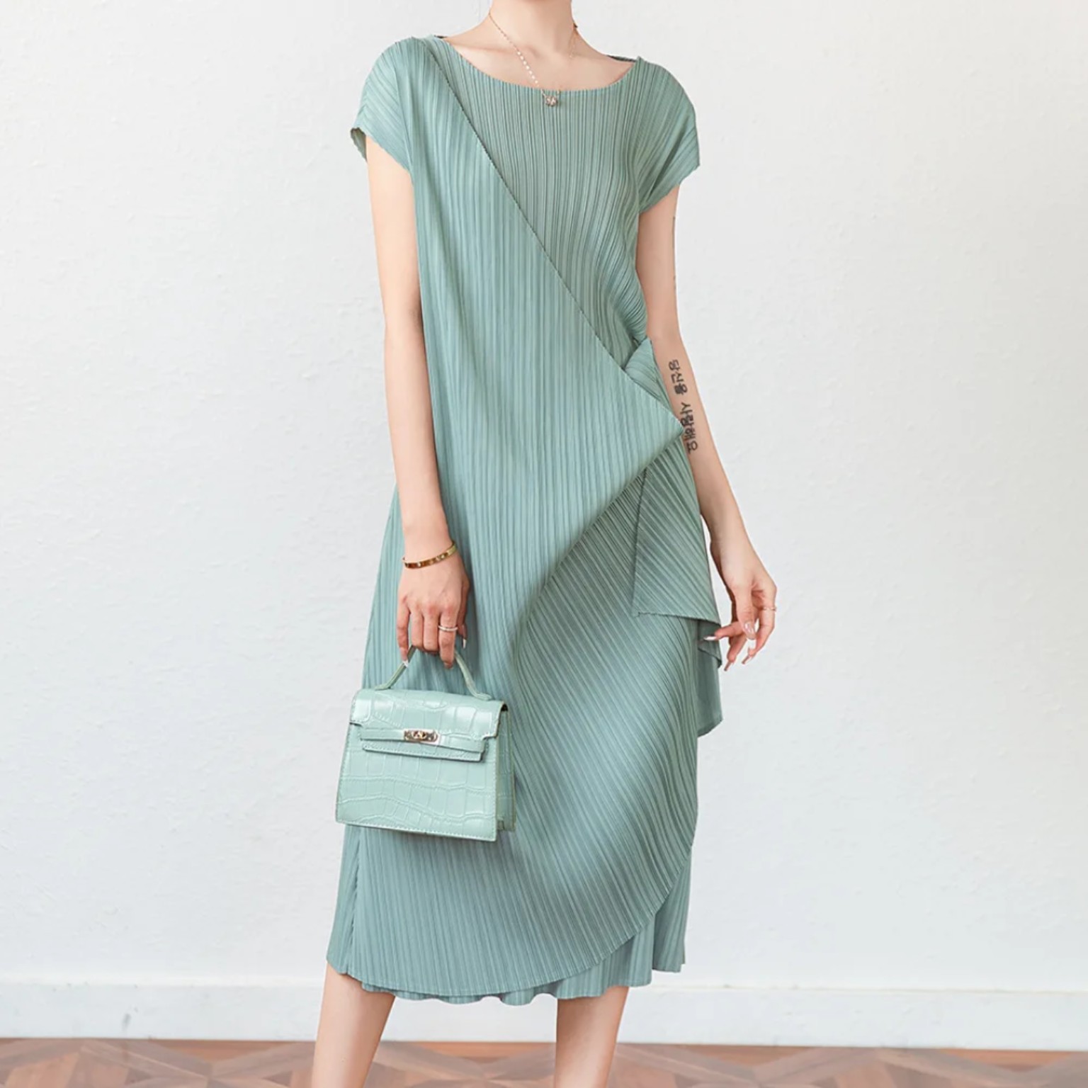 Seafoam Pleated Midi Dress