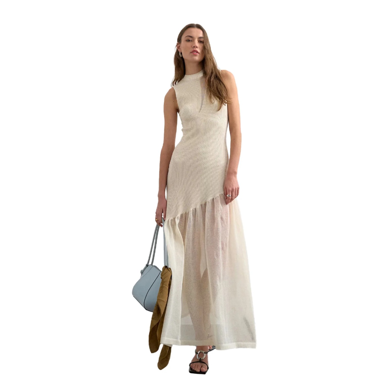 Ivory Knit & Organza Maxi Dress