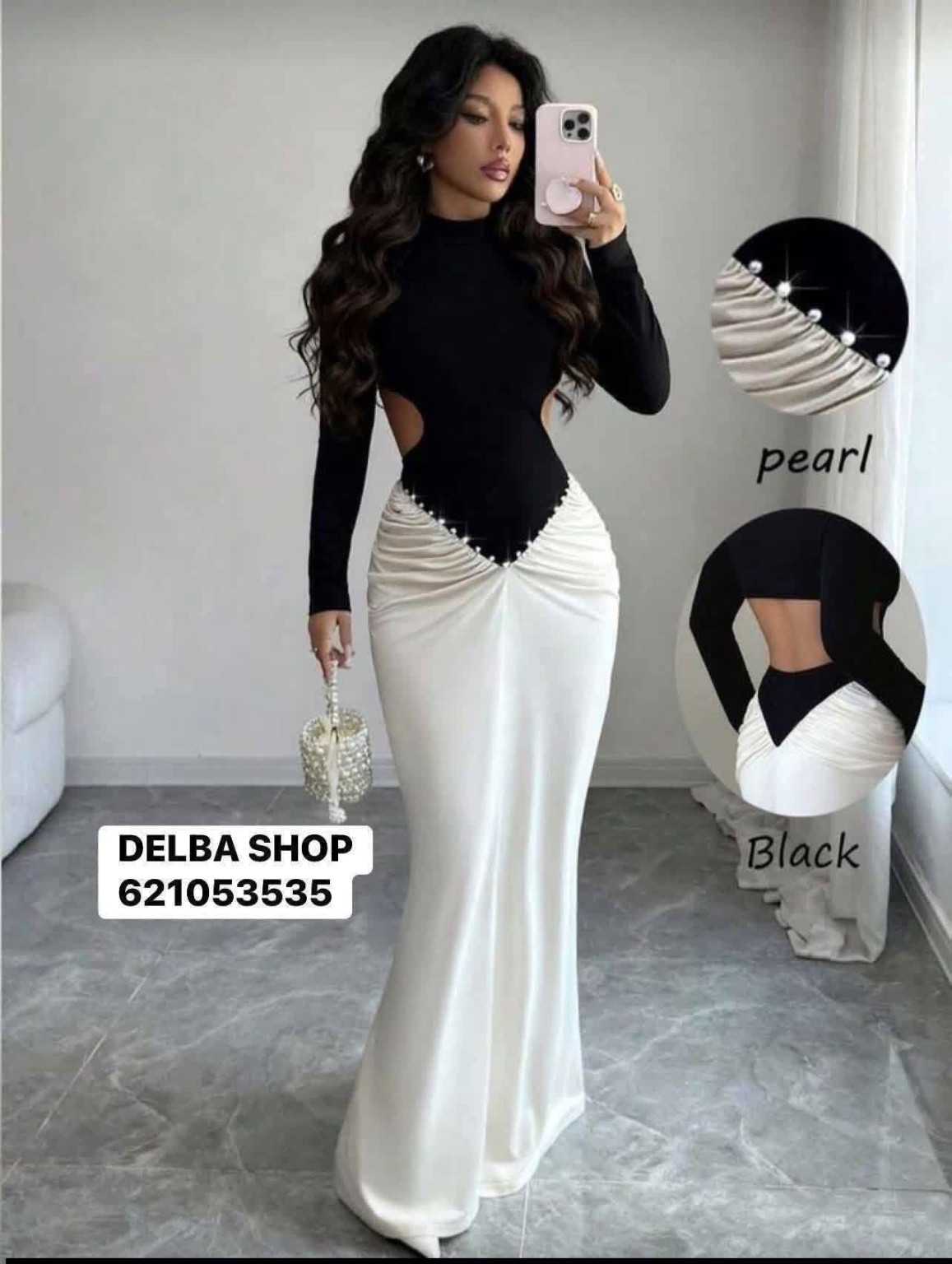 Pearl-Drape Evening Gown
