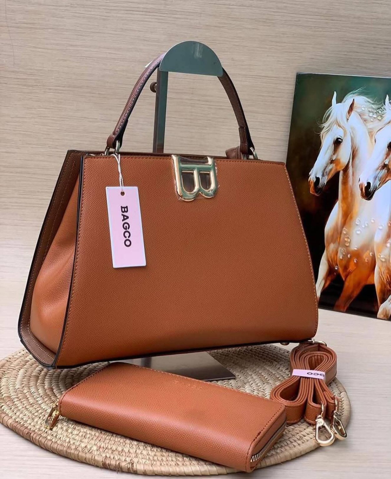 Cognac Structured Tote Set