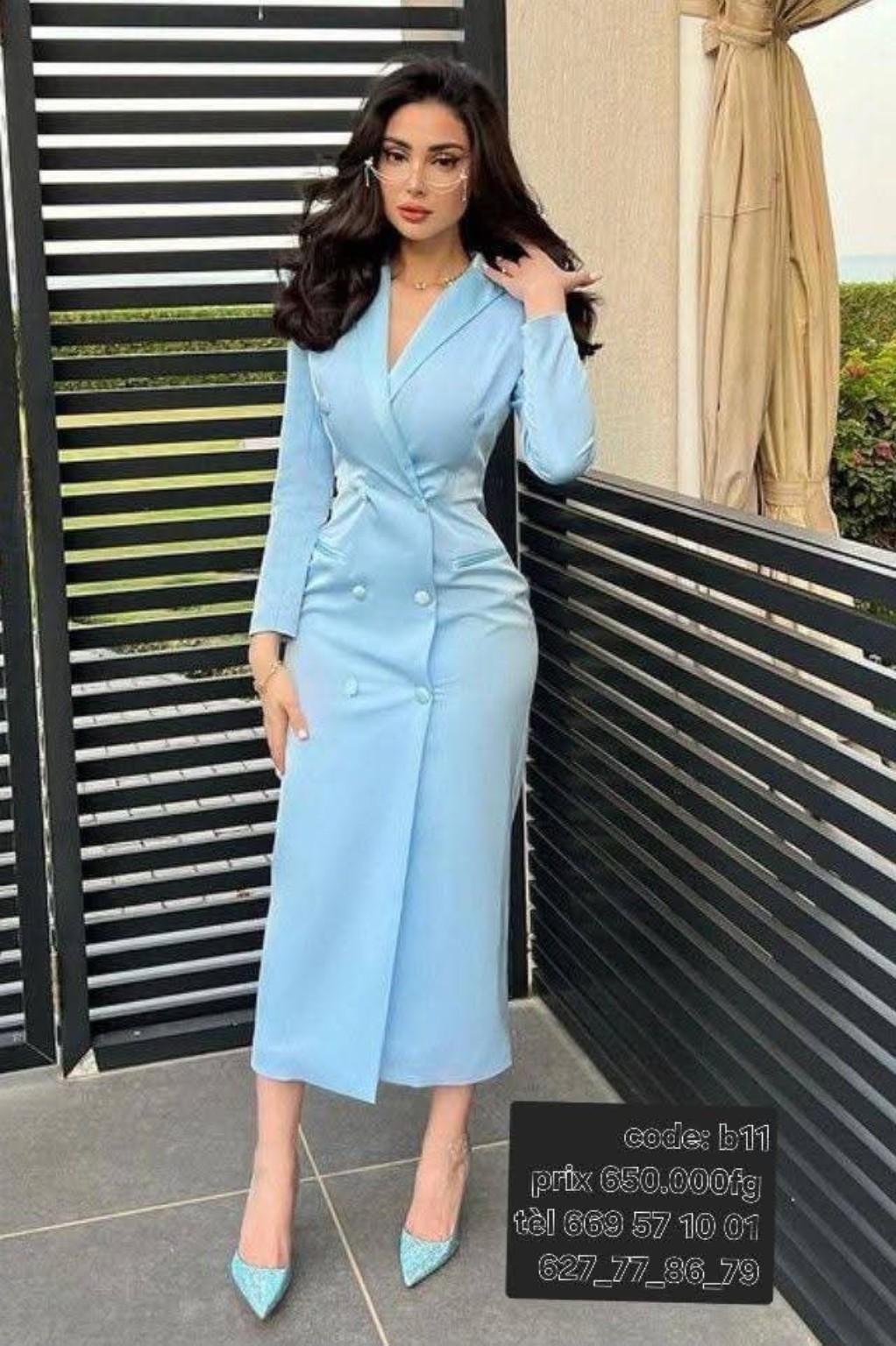 Sky Blue Tailored Midi Dress